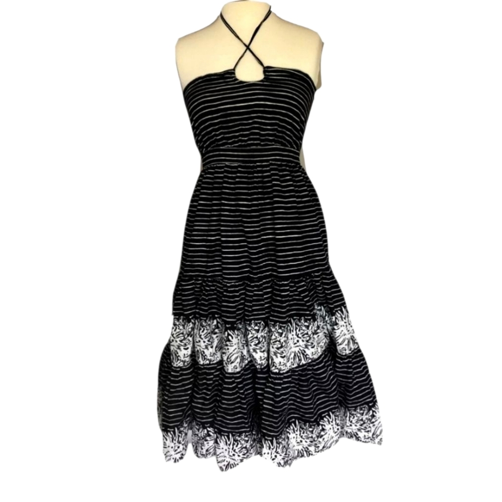 GAP Halter Lined Midi Dress in Black & White Sz 2